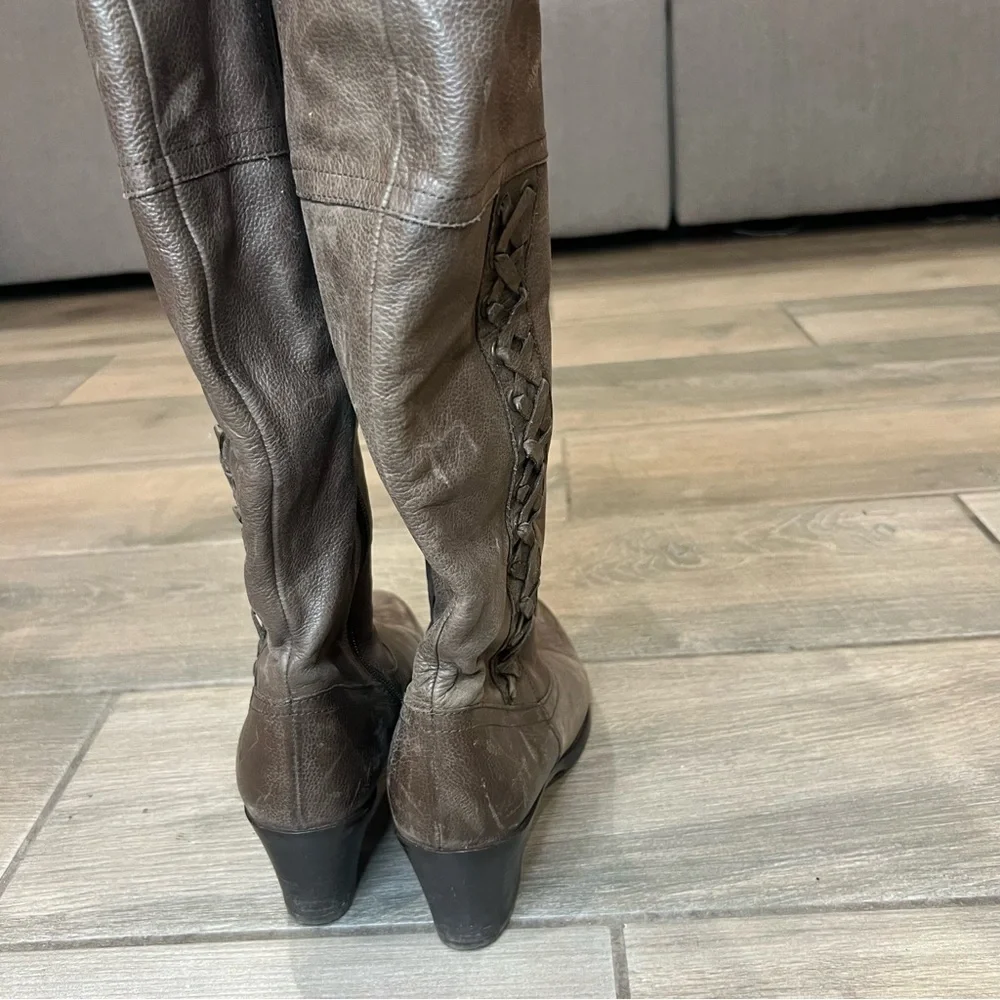 Vtg Eddie Bauer Brown Genuine Leather Full Zip Knee High Boots Italy Made US  8